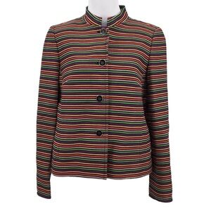 Talbots Blazer Womens‎ 8 Multicolor Blue Yellow Striped Textured Cotton Rainbow